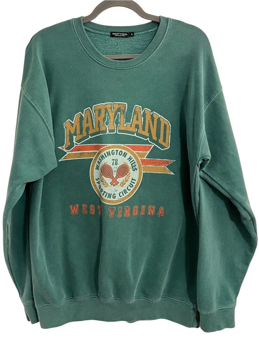 Nasty Gal Vintage Wash Oversized Tennis Crewneck Sweatshirt